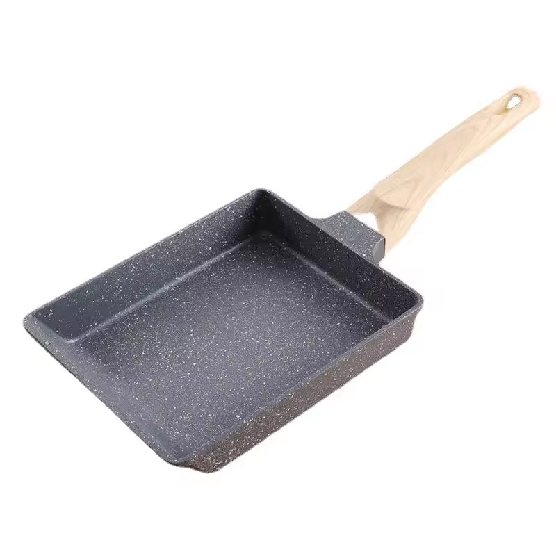 Padella per uova fritte rettangolare antiaderente con pietra di giada spessa e alta, per uova fritte, di grano arrosto e antiaderente