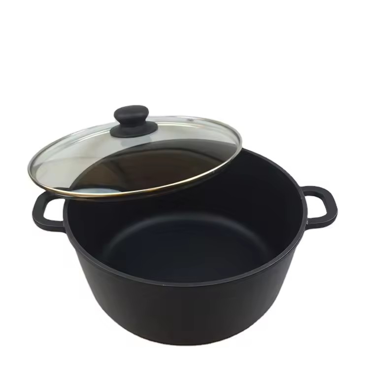 Pentole per zuppa in alluminio nero antiaderente con logo personalizzato popolare e alla moda con coperchio