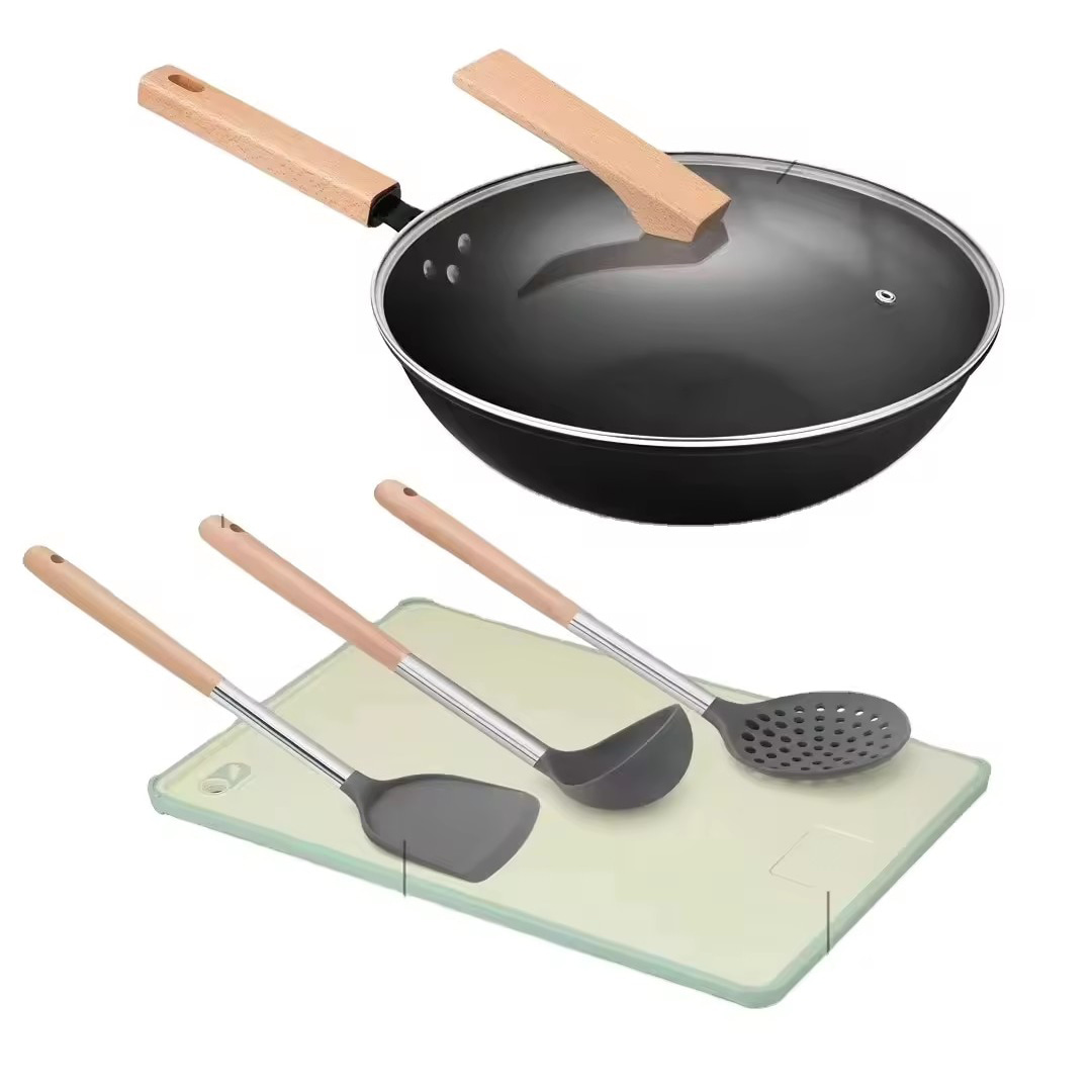 Utensili da cucina Set di pentole per pala da cinque pezzi Manico in legno Set di pentole antiaderenti in silicone Spot